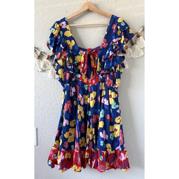 White Birch Black Label Colorful Multicolor Floral Ruffle Mini Dress Beachy 1x - Picture 2 of 9